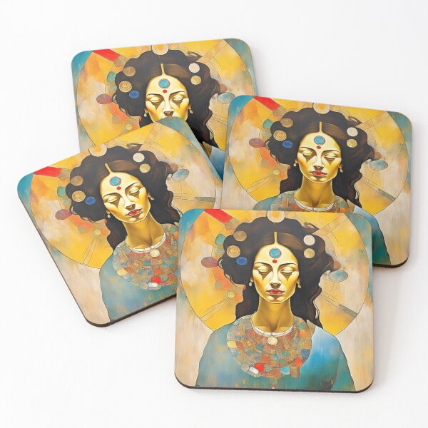 Item preview, Woman in meditation with a halo of healing energy in vibrant colours painting designed and sold by Meena-tta.