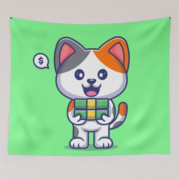 Item preview, Cute Cat Holding Money Dollar Cartoon Icon designed and sold by hjian8219.