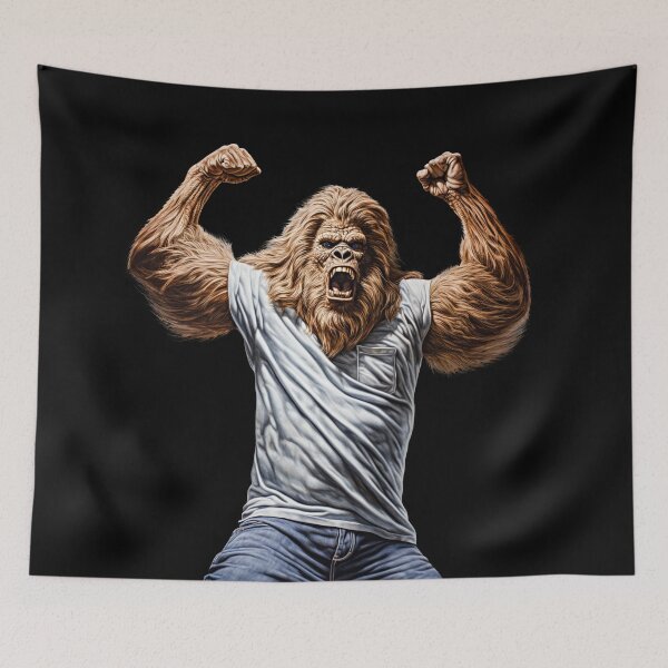 Item preview, Sasquatch in the style of epic portraiture, Bigfoot is jumping  designed and sold by MagicColorPrint.