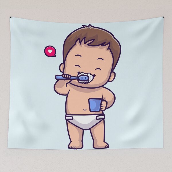 Item preview, Cute Baby Boy Brushing Teeth Cartoon Icon designed and sold by hjian8219.