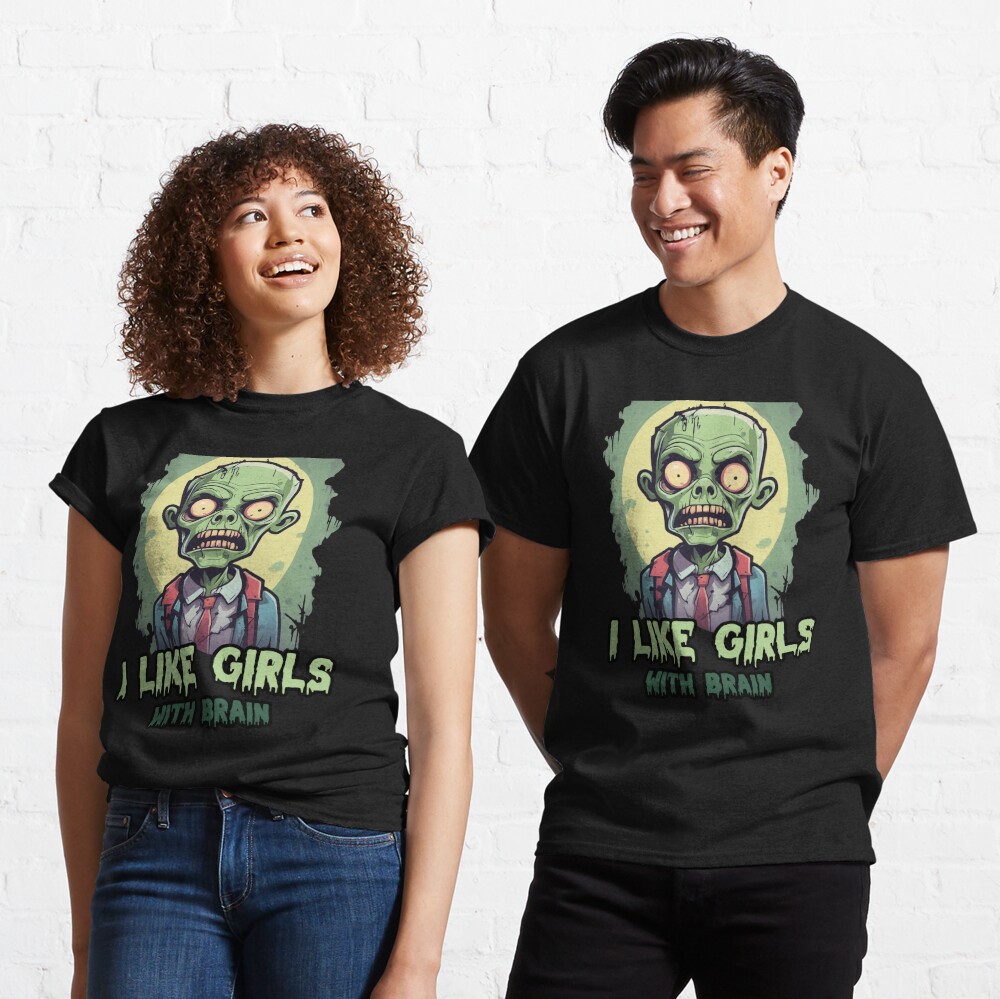 I Like Girls With Brain Zombie Halloween, Cute, Retro, Scary, Men, Men's,  Boys, Boy, Pastel Long Sleeve T-Shirt for Sale by shypixels