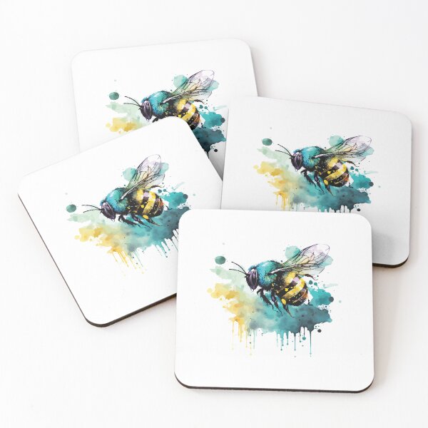 Item preview, watercolor bee, colorful bee, bee in color splashes designed and sold by GreyStanzione1.