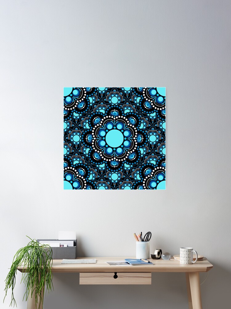 Poster, Blue Moons Dot Mandala Scale Tile Pattern designed and sold by Triplicate Limited