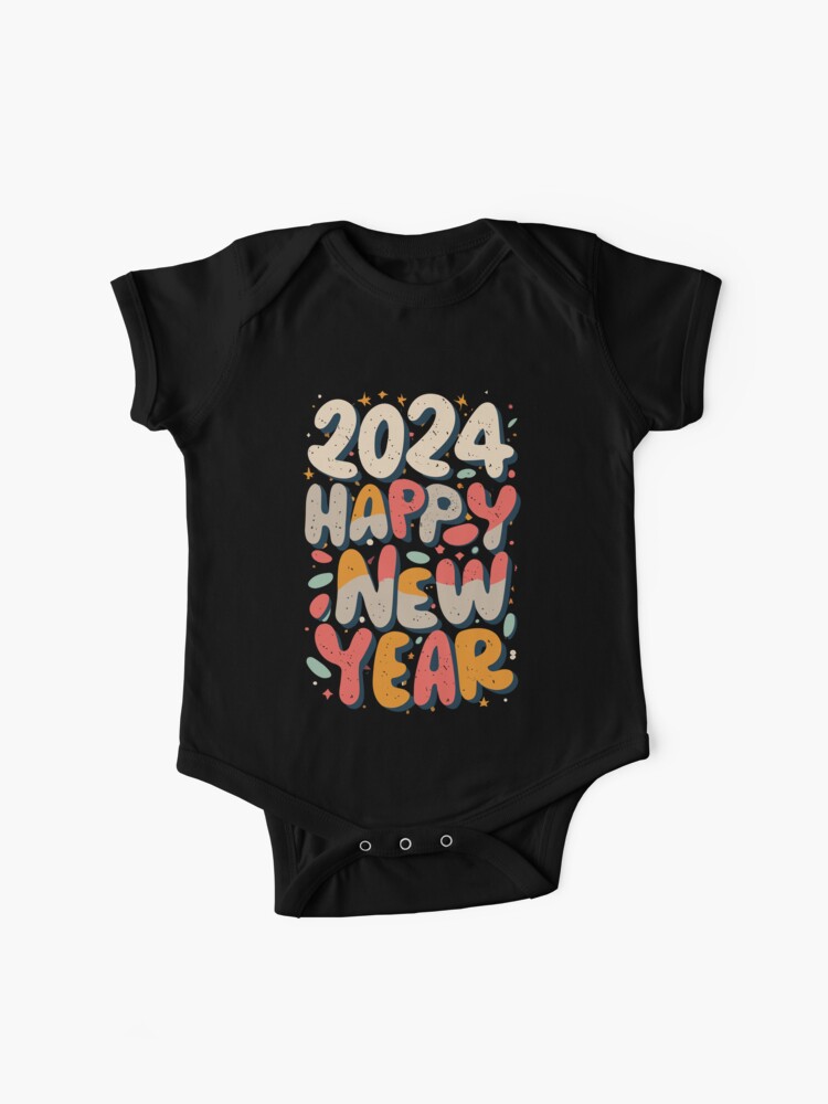 Happy New Year Natural Baby Onesie®, 2024 New Year Infant Bodysuit, Wavy  Retro New Years Party Baby Shirt, New Year Holiday Toddler Tee 