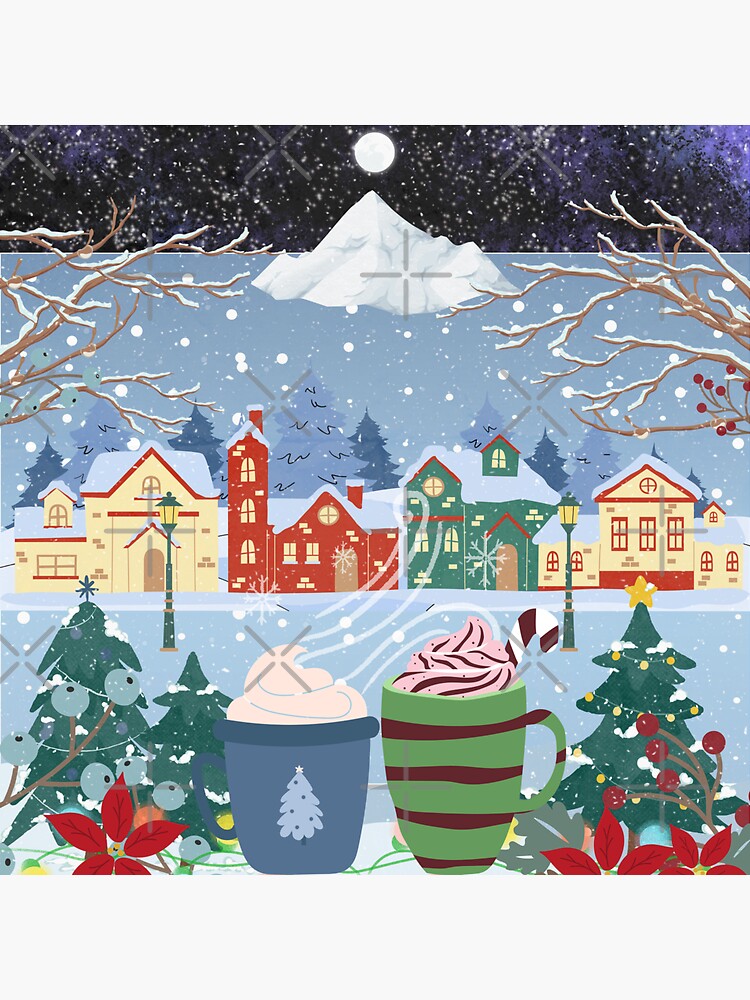 Sticker Noël paysage de neige, pour les cadeaux