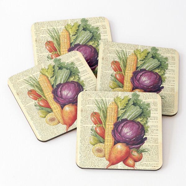 Item preview, Botanical print, on old book page - vegetable set designed and sold by Art by Lilia.