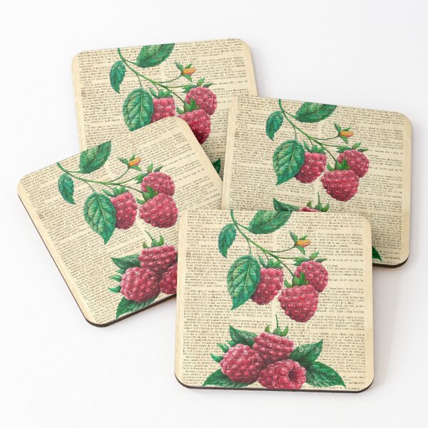 Item preview,  Botanical print, on old book page - raspberry designed and sold by Art by Lilia.