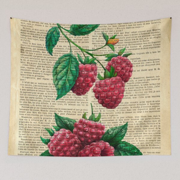 Item preview,  Botanical print, on old book page - raspberry designed and sold by Art by Lilia.