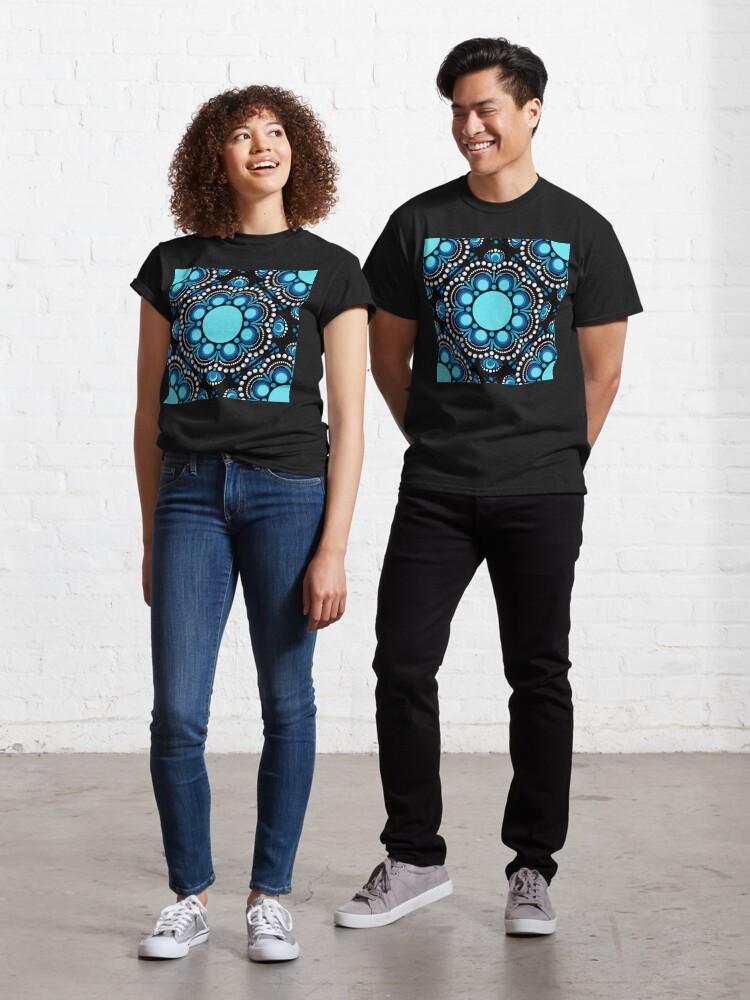 Classic T-Shirt, Blue Moons Dot Mandala Tile Pattern designed and sold by Triplicate Limited