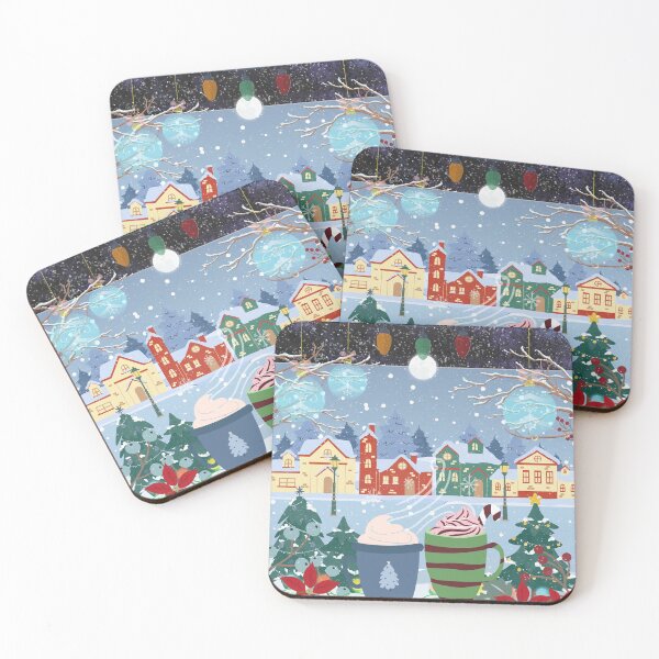 Item preview, Copy of Winter landscape seen from the window at night -Reflections on the window glass - and moon - Christmas, cups of hot chocolate, falling snow  designed and sold by Sugar Wisdom .