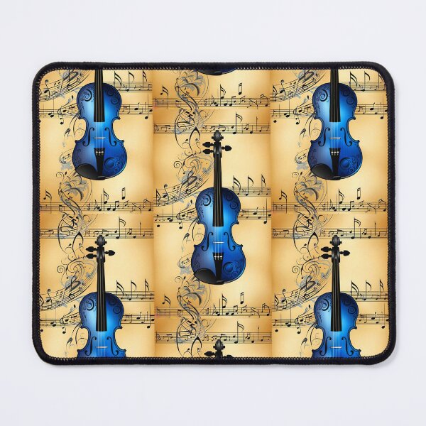 Item preview, Blue violin on parchment-look musical score background designed and sold by Creativesphotos.