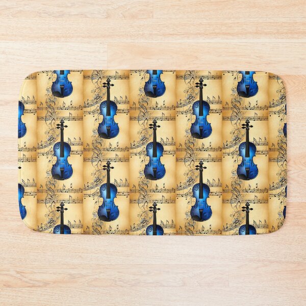 Item preview, Blue violin on parchment-look musical score background designed and sold by Creativesphotos.