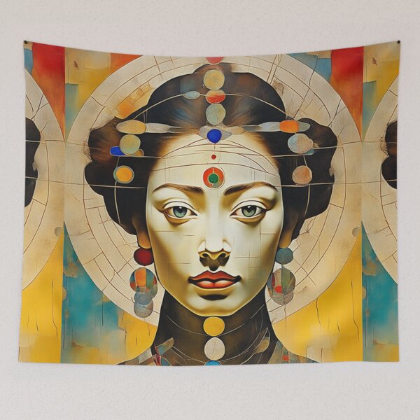 Item preview, Woman in meditation with a halo of healing energy in vibrant colours painting designed and sold by Meena-tta.