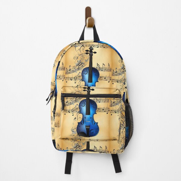 Item preview, Blue violin on parchment-look musical score background designed and sold by Creativesphotos.