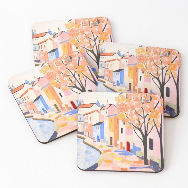 Item preview, Small town street scene, colorful oil painting designed and sold by BrotherQY.