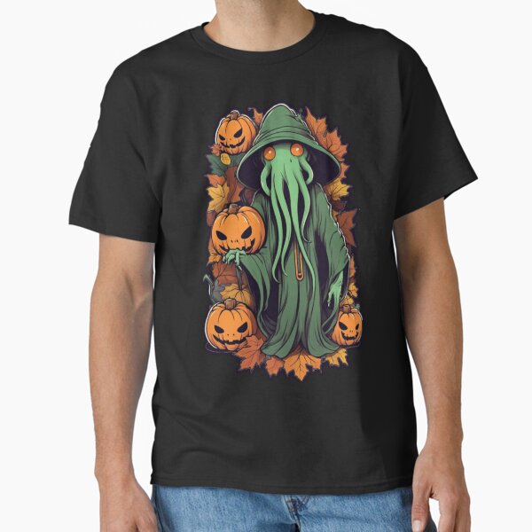 Wizard Cthulhu Among Pumpkins - Halloween Classic T-Shirt