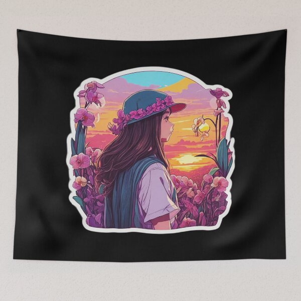 Item preview, Beautiful Girl Watching Sunset over Floral Field designed and sold by Ridiculam Toga.