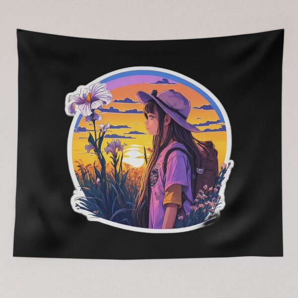 Item preview, Girl Traveler Watching Sunset over Lily Field designed and sold by Ridiculam Toga.