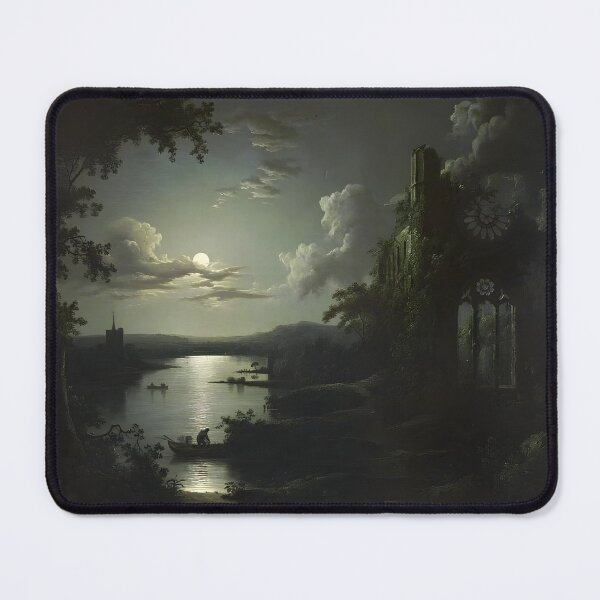 Item preview, Moonlit Lake with a Ruined Gothic Church, a Church and Boatmen by Sebastian Pether (English, 1790–1844) designed and sold by LovableObjects.