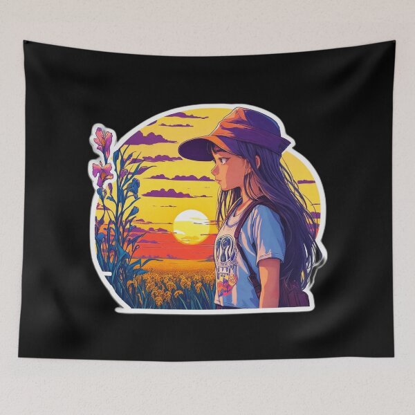 Item preview, Beautiful Girl Photographer Watching Sunset over Flowers Field designed and sold by Ridiculam Toga.