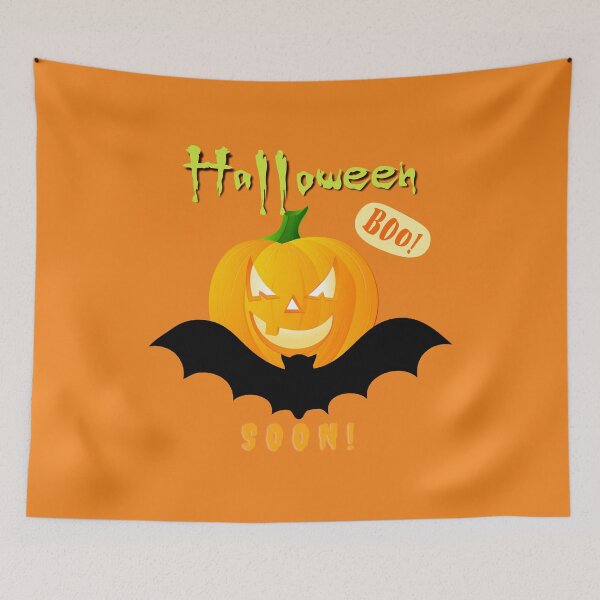Artikelvorschau, Halloween Gruseliger böser Kürbis Lustiger Kürbiskopf und Fledermaus Bald Boo! entworfen und verkauft von natig-art-shop.