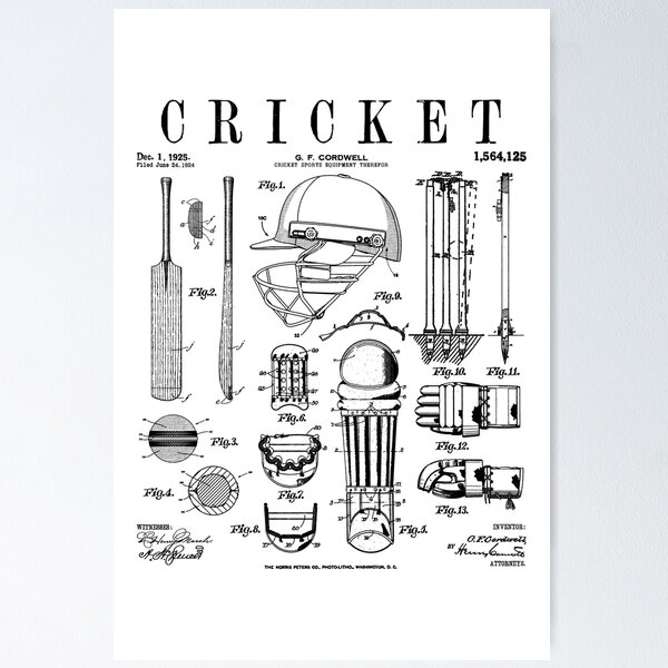 Item preview, Cricket Cricketer Batsman Bowler Vintage Sports Patent Print designed and sold by GrandeDuc.