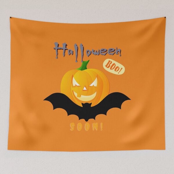 Artikelvorschau, Halloween Gruseliger böser Kürbis Lustiger Kürbiskopf und Fledermaus Bald Boo! entworfen und verkauft von natig-art-shop.