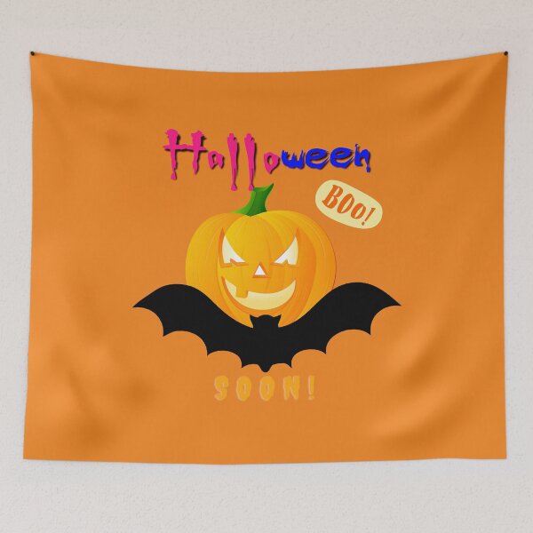 Artikelvorschau, Halloween Gruseliger böser Kürbis Lustiger Kürbiskopf und Fledermaus Bald Boo! entworfen und verkauft von natig-art-shop.