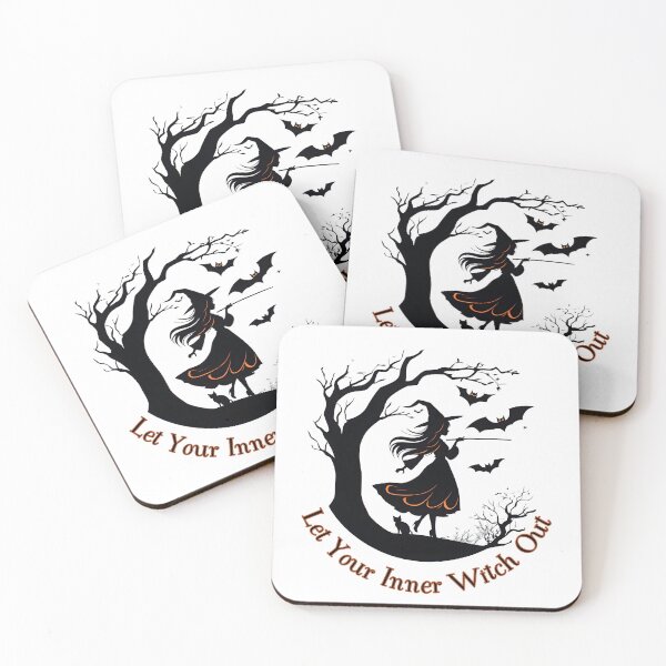 Item preview, Let Your Inner Witch Out - Motivational Halloween Witch Silhouette with Black Cat and Bats designed and sold by DevemDavam.