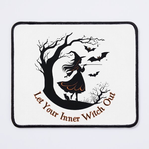 Item preview, Let Your Inner Witch Out - Motivational Halloween Witch Silhouette with Black Cat and Bats designed and sold by DevemDavam.