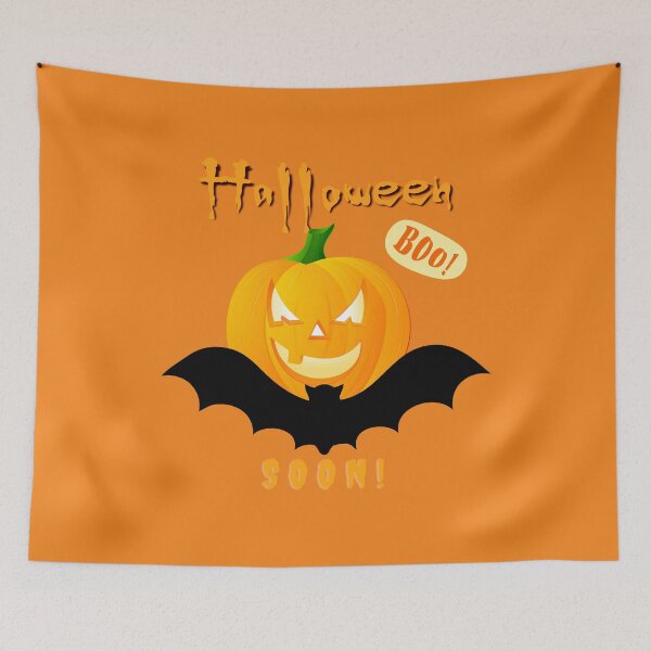 Artikelvorschau, Halloween Gruseliger böser Kürbis Lustiger Kürbiskopf und Fledermaus Bald Boo! entworfen und verkauft von natig-art-shop.