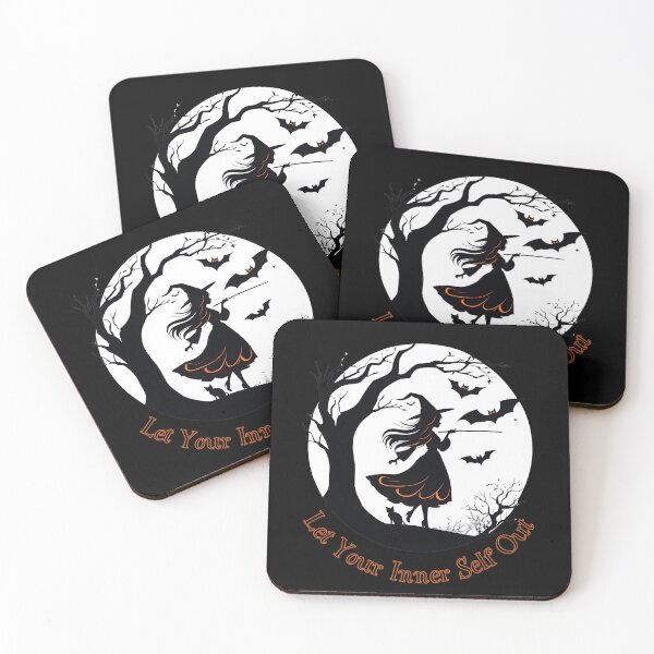 Item preview, Let Your Inner Self Out - Inspirational Halloween Witch Silhouette with Black Cat and Bats designed and sold by DevemDavam.