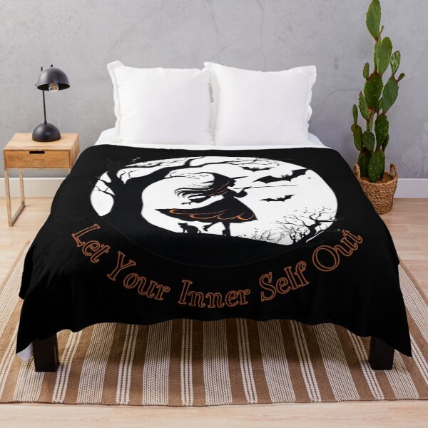 Item preview, Let Your Inner Self Out - Inspirational Halloween Witch Silhouette with Black Cat and Bats designed and sold by DevemDavam.