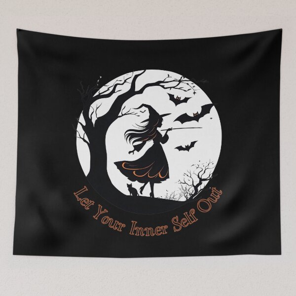Item preview, Let Your Inner Self Out - Inspirational Halloween Witch Silhouette with Black Cat and Bats designed and sold by DevemDavam.