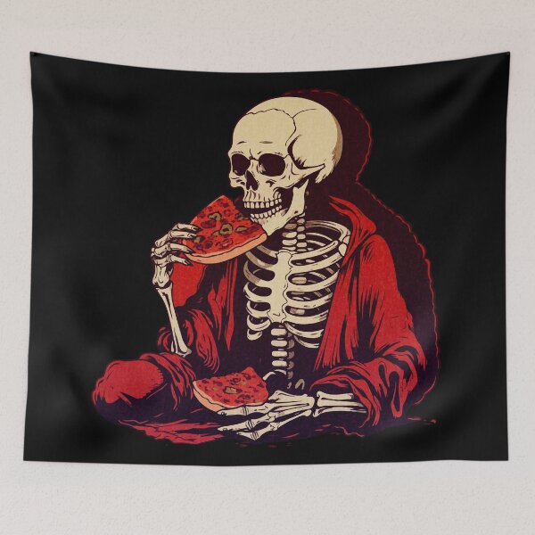 Item preview, Halloween Skeleton Eating a Slice of Pizza designed and sold by AntiqueImages.