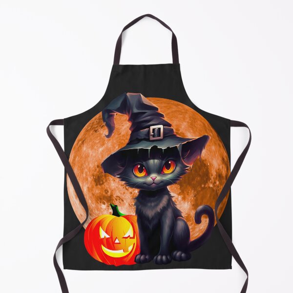 Item preview, Halloween cat with witch hat, pumpkin and moon designed and sold by Art-by-Cassy.