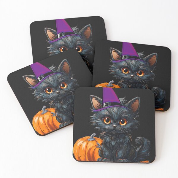 Item preview, Halloween cat with witch hat and pumpkin designed and sold by Art-by-Cassy.