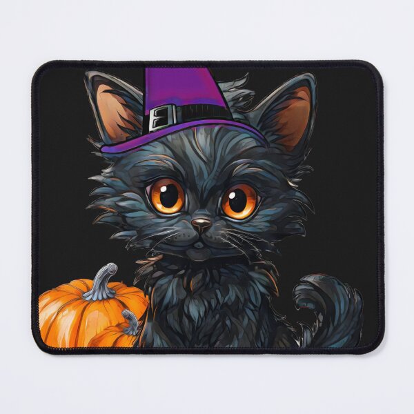 Item preview, Halloween cat with witch hat and pumpkin designed and sold by Art-by-Cassy.