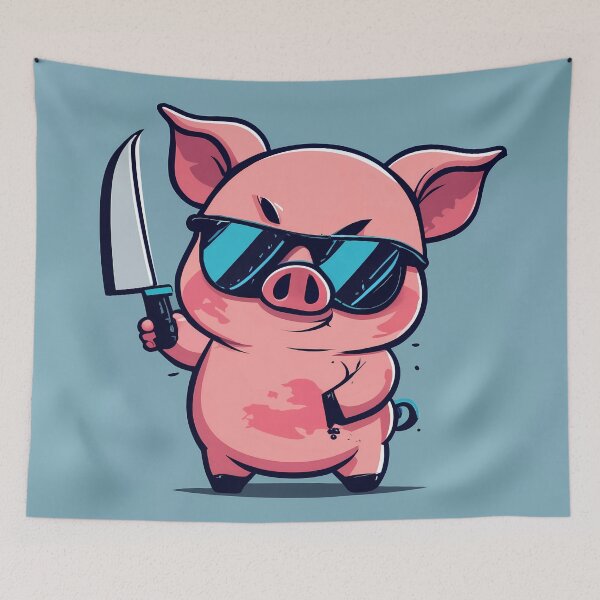 Item preview, cute pig holding knife designed and sold by Windness Zao.