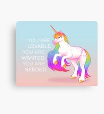 "You Are Lovable" Rainbow Unicorn Canvas Print