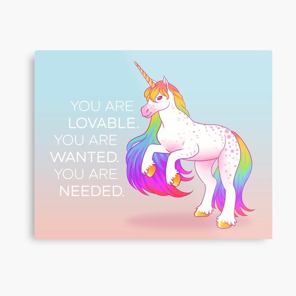 "You Are Lovable" Rainbow Unicorn Metal Print