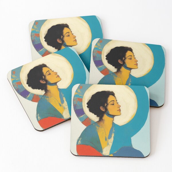 Item preview, Woman with a halo of positive energy in vibrant colours painting designed and sold by Meena-tta.