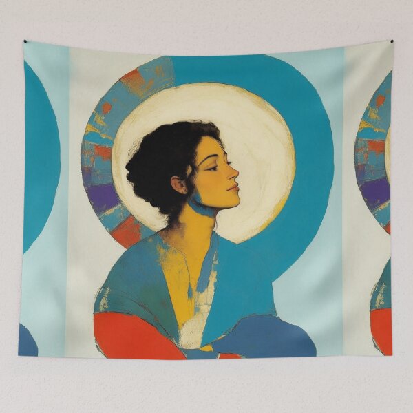 Item preview, Woman with a halo of positive energy in vibrant colours painting designed and sold by Meena-tta.