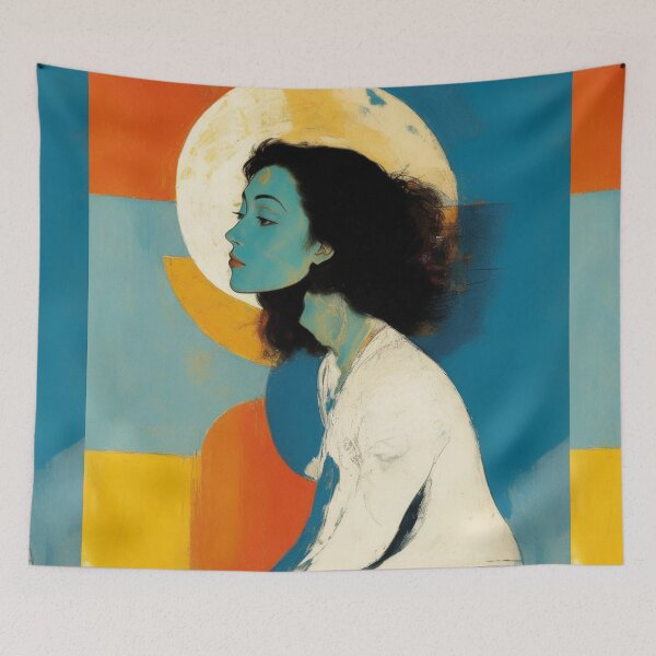 Item preview, Woman with a halo of positive energy in vibrant colours painting designed and sold by Meena-tta.