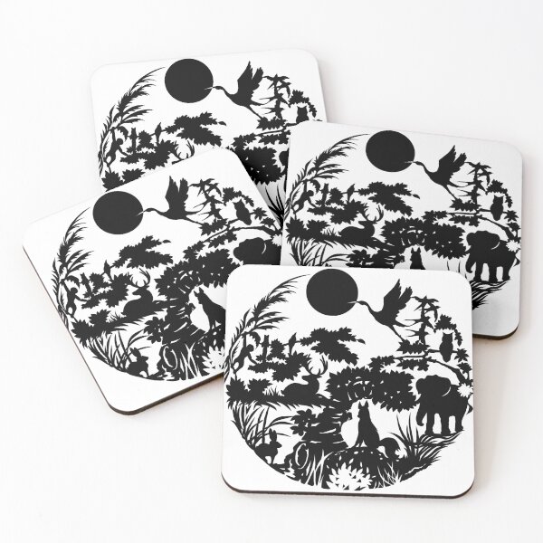 Item preview, Silhouette illustration black color fills the tropical jungle in a circle shape designed and sold by Satakorn.