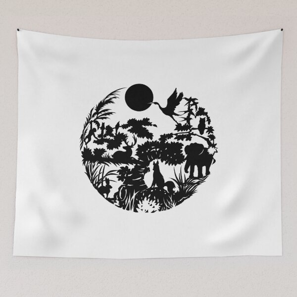 Item preview, Silhouette illustration black color fills the tropical jungle in a circle shape designed and sold by Satakorn.