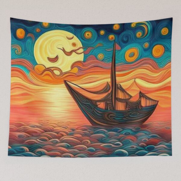Item preview,  Boat with starry sunset designed and sold by George Hutton Hunter.