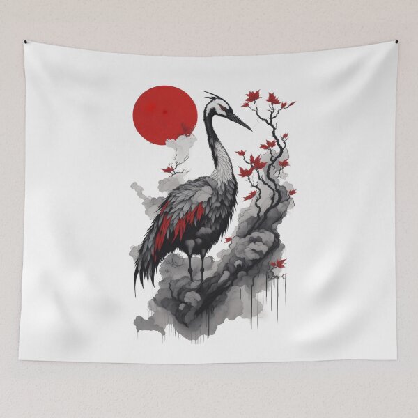 Item preview, Japanese crane in traditional painting style designed and sold by Vectorio.