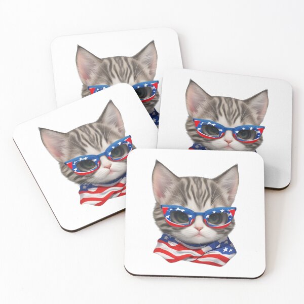 Item preview, Clipart of a cute little cat wearing patriotic glasses.  designed and sold by Vegasstickers.