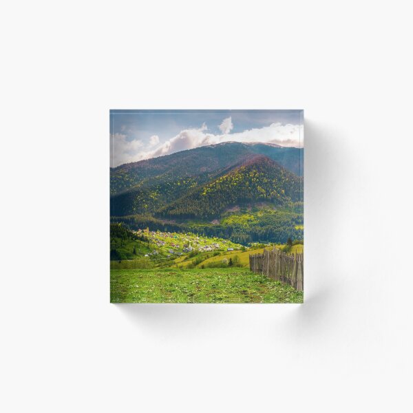 village in valley on a cloudy springtime day Acrylic Block